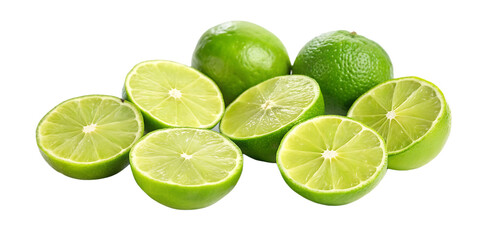 set of delicious limes cut out on white background.AI GENERATED