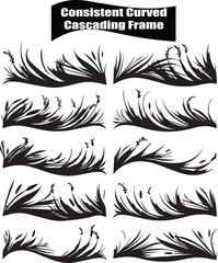 Curved Cascading Frame   Dark Silhouette Shapes Vector Set