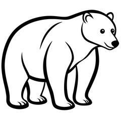 Polar Bear Crouching Vector | Black and White Outline Illustration of a Polar Bear