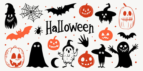 Set of Halloween scribble doodle
