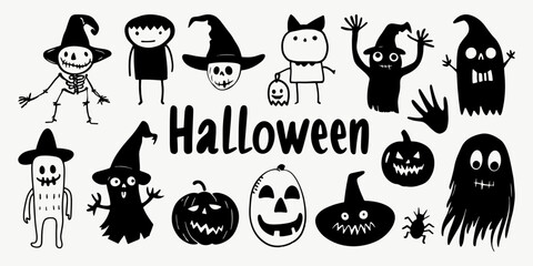 Set of Halloween scribble doodle