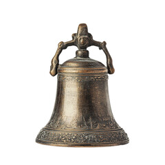PNG Vintage bronze bell with detailed engravings displayed against a plain background