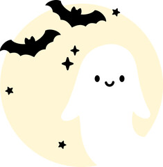 Ghost and Bats in front of Full Moon