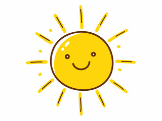 Cute sun. Hand drawn doodle yellow summer suns. Vector icons with sun rays isolated on white background
