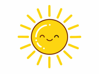 Cute sun. Hand drawn doodle yellow summer suns. Vector icons with sun rays isolated on white background
