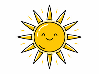 Cute sun. Hand drawn doodle yellow summer suns. Vector icons with sun rays isolated on white background
