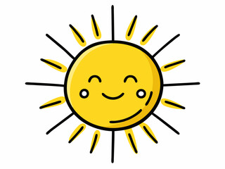Cute sun. Hand drawn doodle yellow summer suns. Vector icons with sun rays isolated on white background
