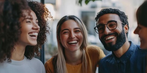 Fototapeta premium Diverse creative team looking happy, Generative AI