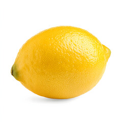 Bright yellow lemon isolated on a white background, highlighting its vibrant color and textured skin.