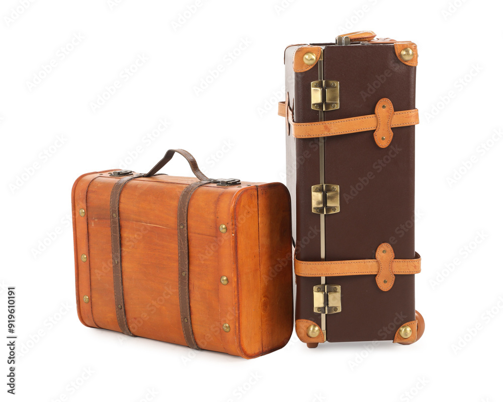 Canvas Prints Two new brown suitcases isolated on white