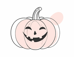 Smiling Jack-o'-Lantern Pumpkin, Halloween Icon, Black and White Vector