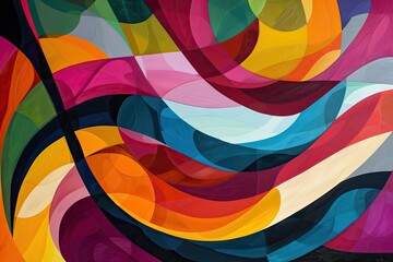 Obraz premium Abstract Painting with Intersecting Curved Shapes and Vibrant Colors