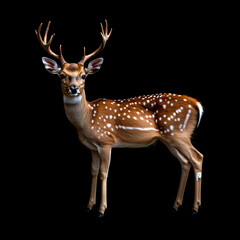 Spotted Deer on Black Background.