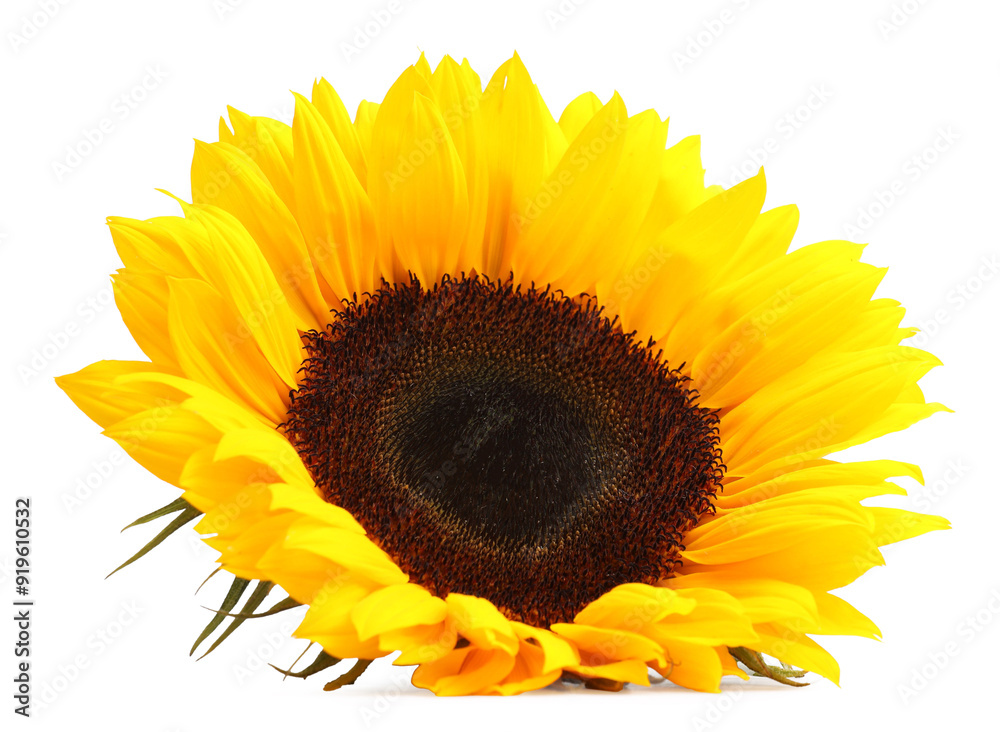 Wall mural One beautiful sunflower with bright petals isolated on white