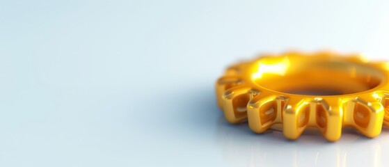  A tight shot of a yellow ring against a white backdrop, with the ring's reflection centered inside it