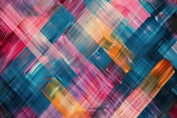 Fototapeta premium Abstract Painting with Diagonal Brushstrokes in Teal, Pink, and Orange