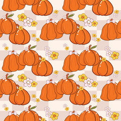 seamless pattern with pumpkins, Seamless pattern for Halloween decoration, fabric print, textiles, wallpaper, paper print. Beautiful pattern design with hand drawing in colourful vector file.