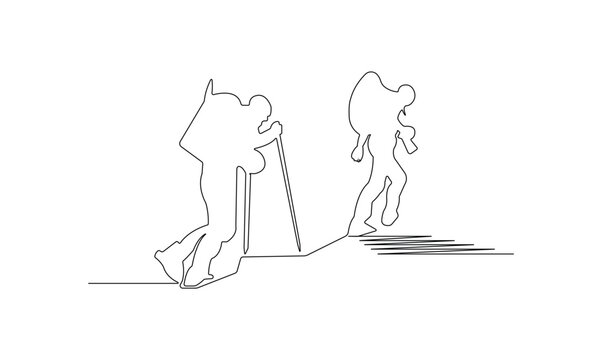 black line art hikers climbing mountain clip art preview