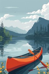 Fototapeta premium Tranquil Lake Vacation Bliss - Minimalist Vector Design for Cover or Poster