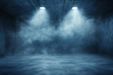 Dark Empty Room with Smoke and Spotlights.