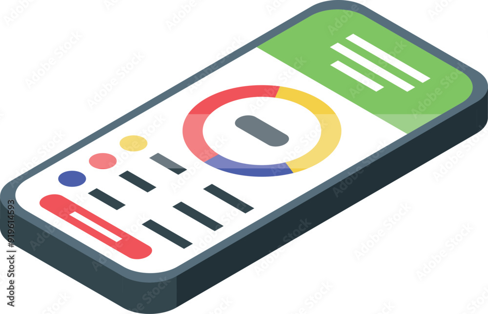 Poster smartphone is displaying a financial app with charts and graphs, visualizing data analysis for busin