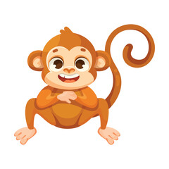Cute Playful Monkey Character with Long Tail Sit and Smile Vector Illustration