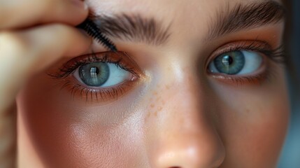 Fototapeta premium Woman putting on mascara, makeup routine