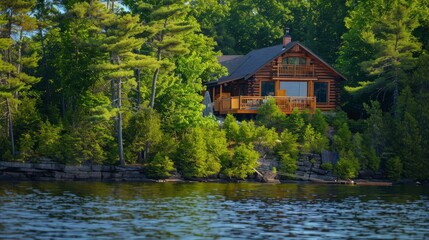 Obraz premium Imagine a family holiday in a lakeside cabin, fishing, kayaking, and enjoying evenings by the water, creating lasting memories together.