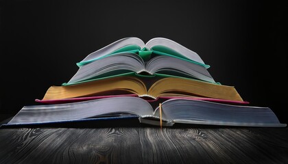 Books Stacked in Rainbow Order with Black Background