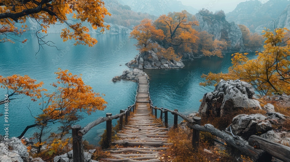 Wall mural autumnal lake walk