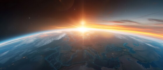 Obraz premium Sun's ascent over the horizon, horizon in the foreground