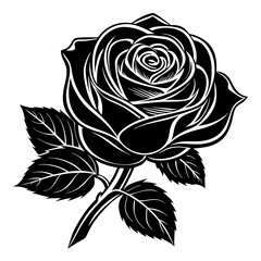 Rose Black Color Silhouette and Flat Rose Flower icon Elegant Vector