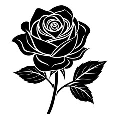 Rose Black Color Silhouette and Flat Rose Flower icon Elegant Vector