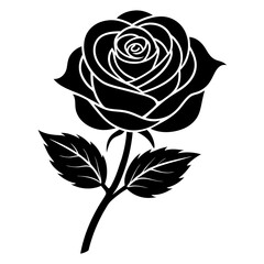 Rose Black Color Silhouette and Flat Rose Flower icon Elegant Vector