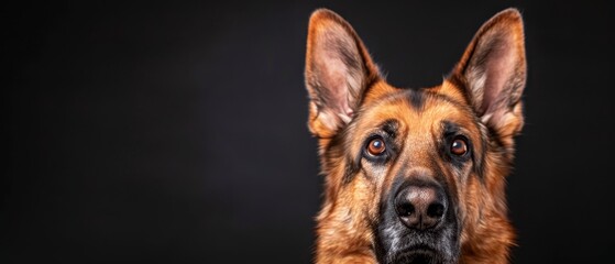 Fototapeta premium A tight shot of a dog's expressive face gazing into the camera with deep intensity