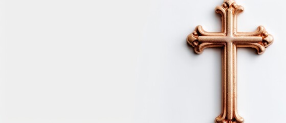  A cross in tight focus against a white backdrop, reflecting its image on the side