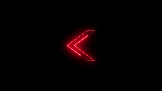 left direction arrow red color 4k video animation on black background.