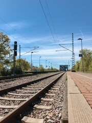 Fototapeta premium The train tracks are empty and the sky is clear