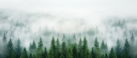  A forest, blanketed in fog, teems with countless green trees