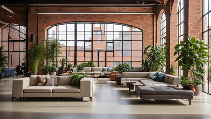 large, open space with exposed brick walls, large