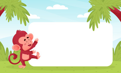 Banner with Cute Playful Monkey Character Vector Template