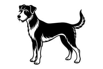 Black and White Dog Illustration Vector, Cartoon, Clipart, Line Art, Elegant black and white dog illustration in vector, cartoon, clipart, and line art styles.