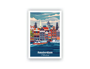 Amsterdam, Netherlands - Vintage travel poster. Vector illustration. High quality prints