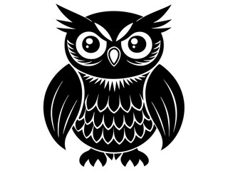 Black and White Owl Illustration Vector Owl Cartoons, Clipart, and Line Art Design,  Detailed black and white owl vector illustration, ideal for clipart, cartoons, and line art designs.