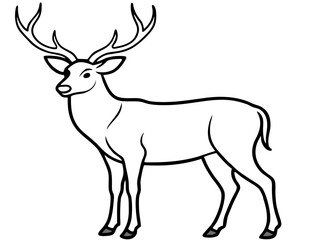 Graceful Deer Stag with Large Antlers Vector Illustration and Line Art Design, Majestic deer stag with large antlers vector illustration, perfect for nature-themed designs.