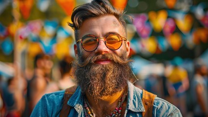 Man with Creative Beard Style Stands Confidently - Celebrating World Beard Day with Fashion and Trends