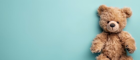  A  bear in focus, brown nose pointed directly at the camera against a blue background