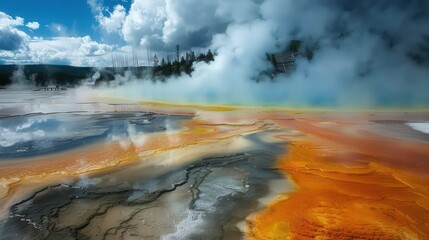 The geothermal features of Yellowstone National Park's Norris Geyser Basin, with its steamy vents