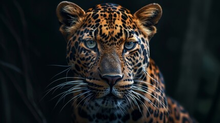 Obraz premium An up-close image of a leopard with a dark background