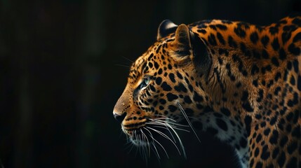 Obraz premium An up-close image of a leopard with a dark background